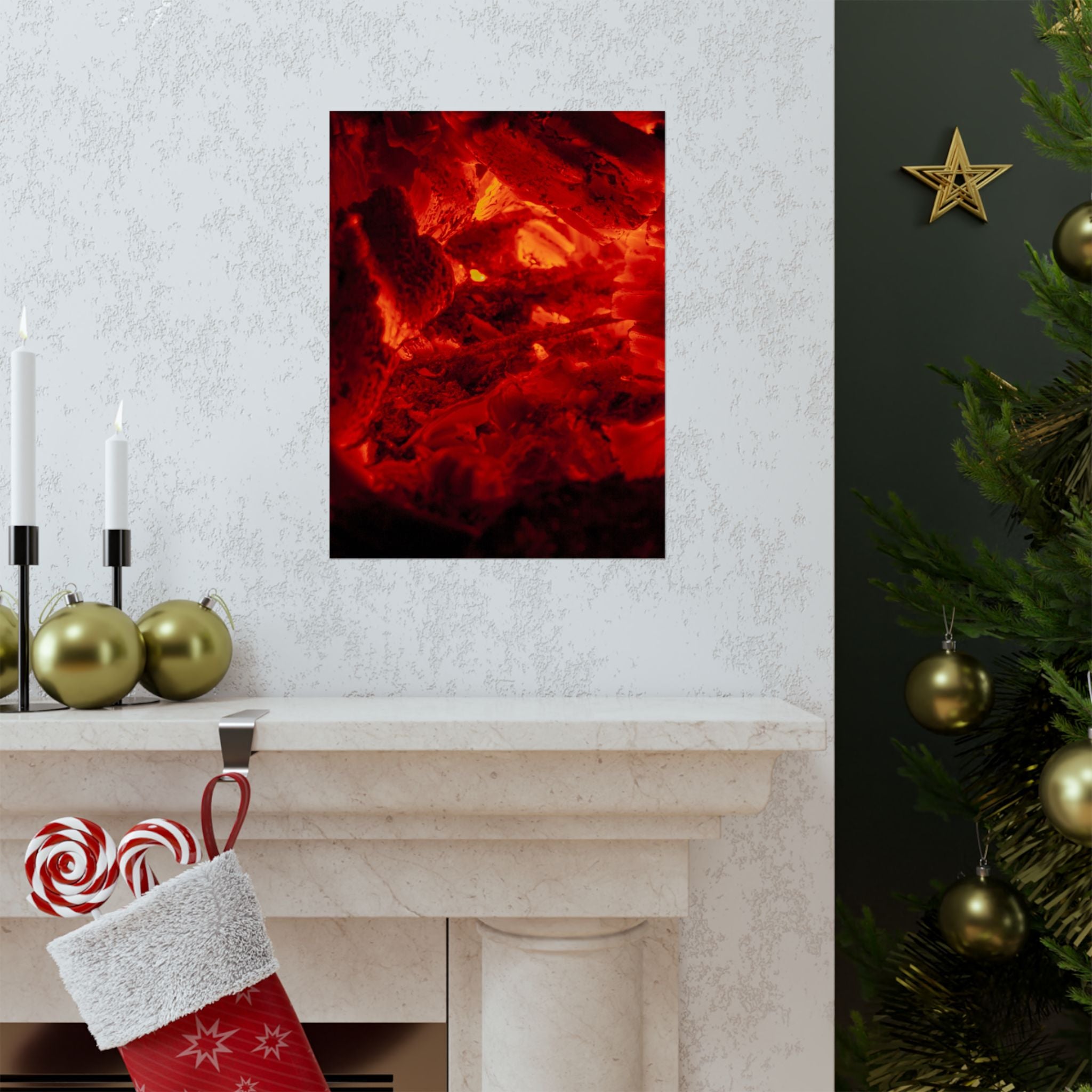 Molten Ember Matte Vertical Poster — Fiery Red Abstract Wall Art