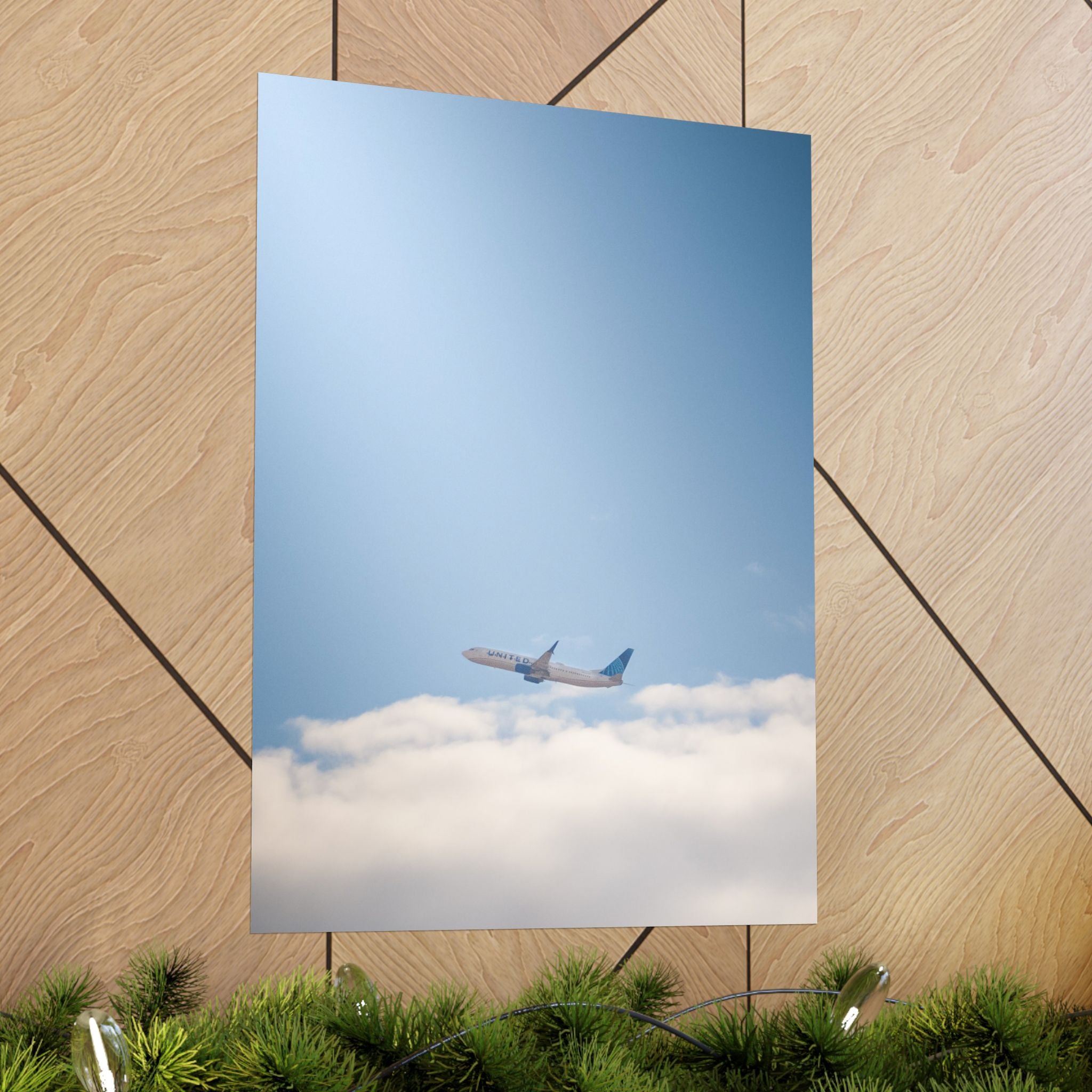 Airplane in Blue Sky Matte Poster — Vertical Travel Wall Art