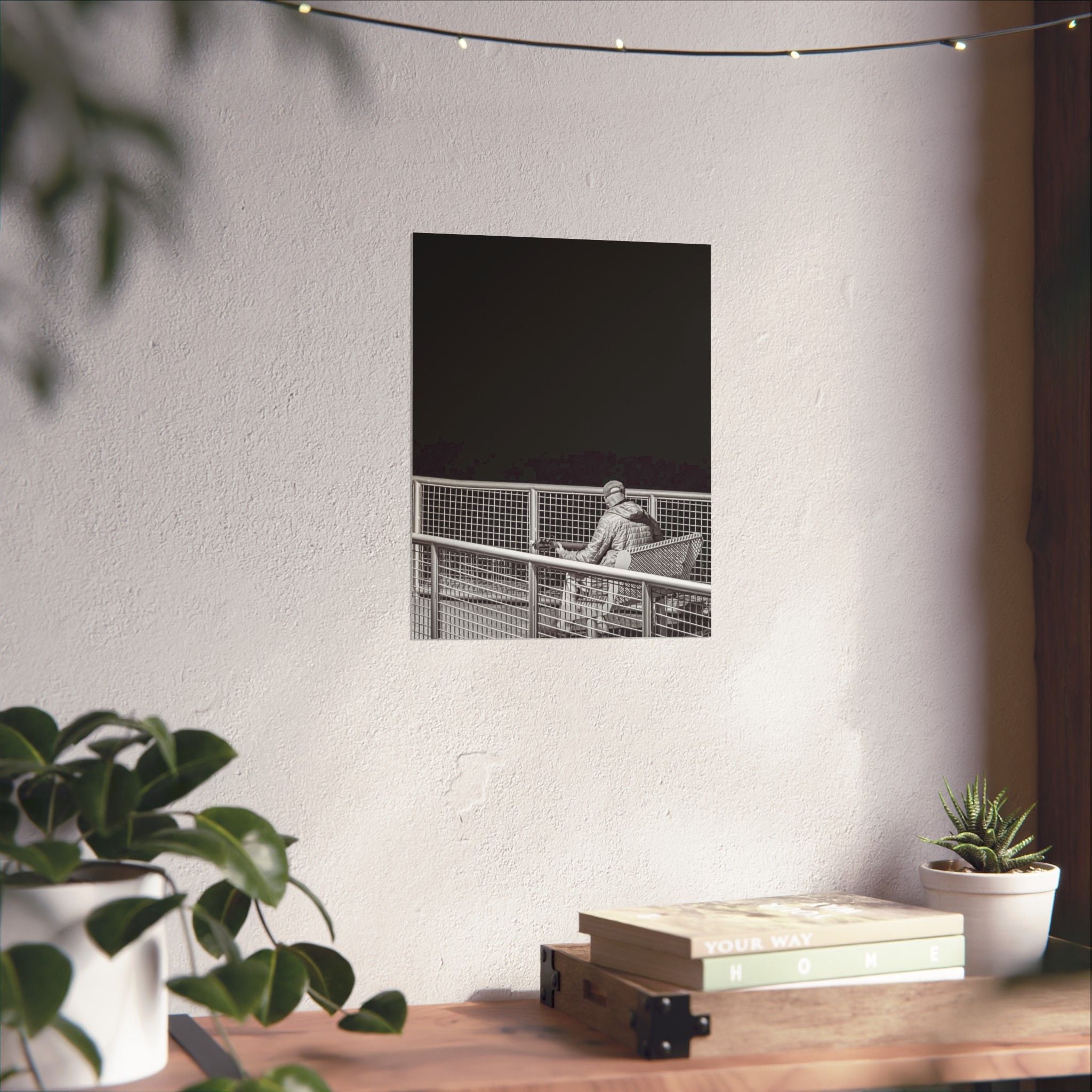 Black & White Lone Guitar Player Matte Vertical Poster — Minimalist wall art