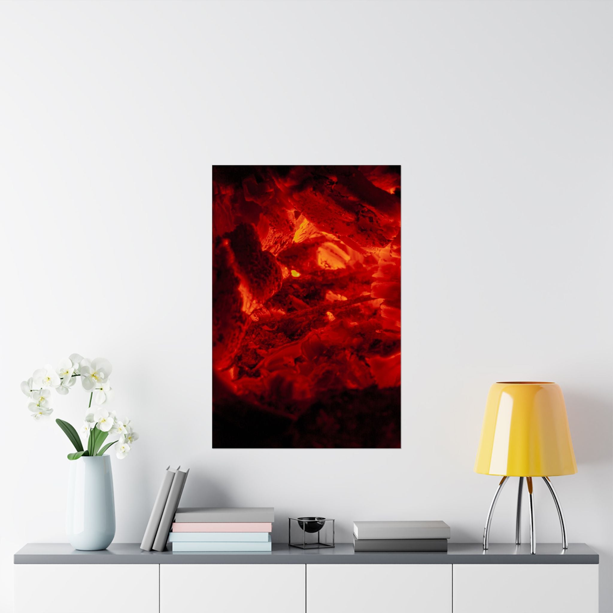 Molten Ember Matte Vertical Poster — Fiery Red Abstract Wall Art