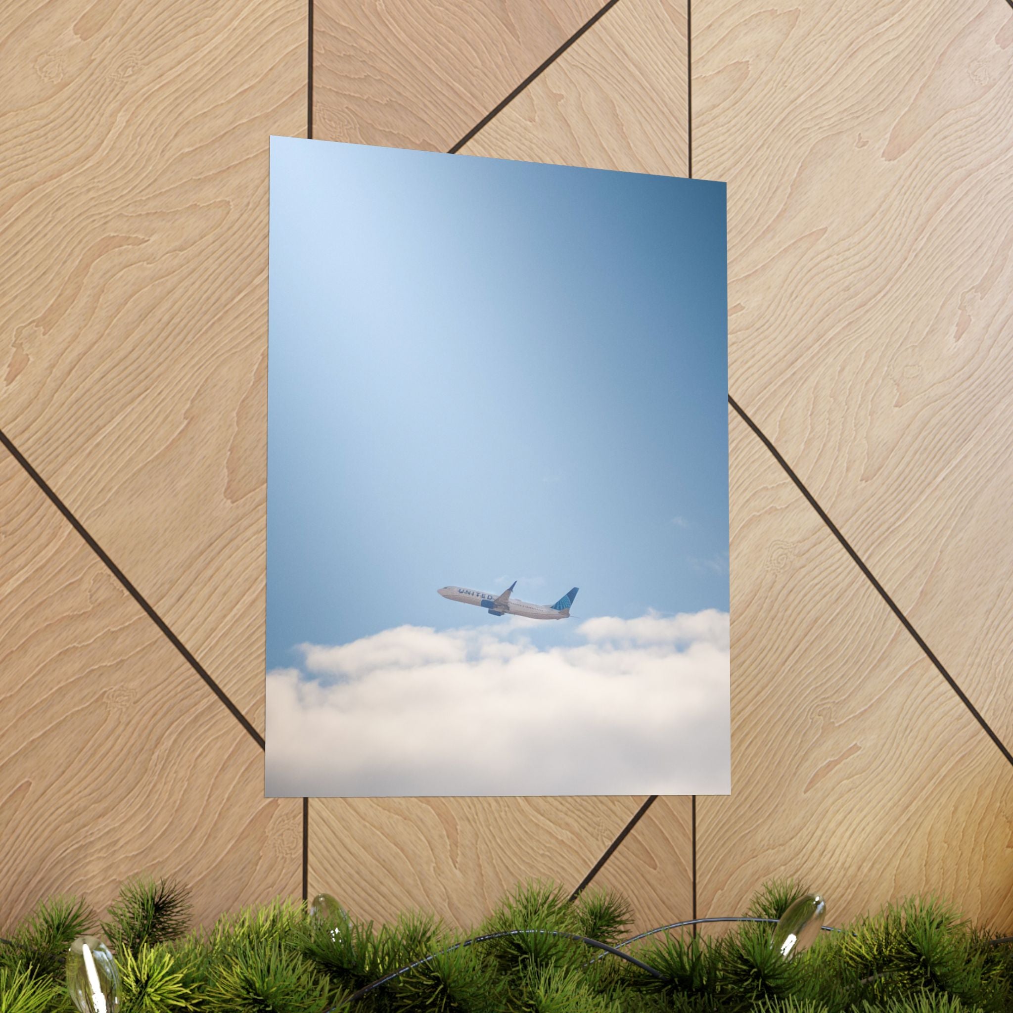 Airplane in Blue Sky Matte Poster — Vertical Travel Wall Art