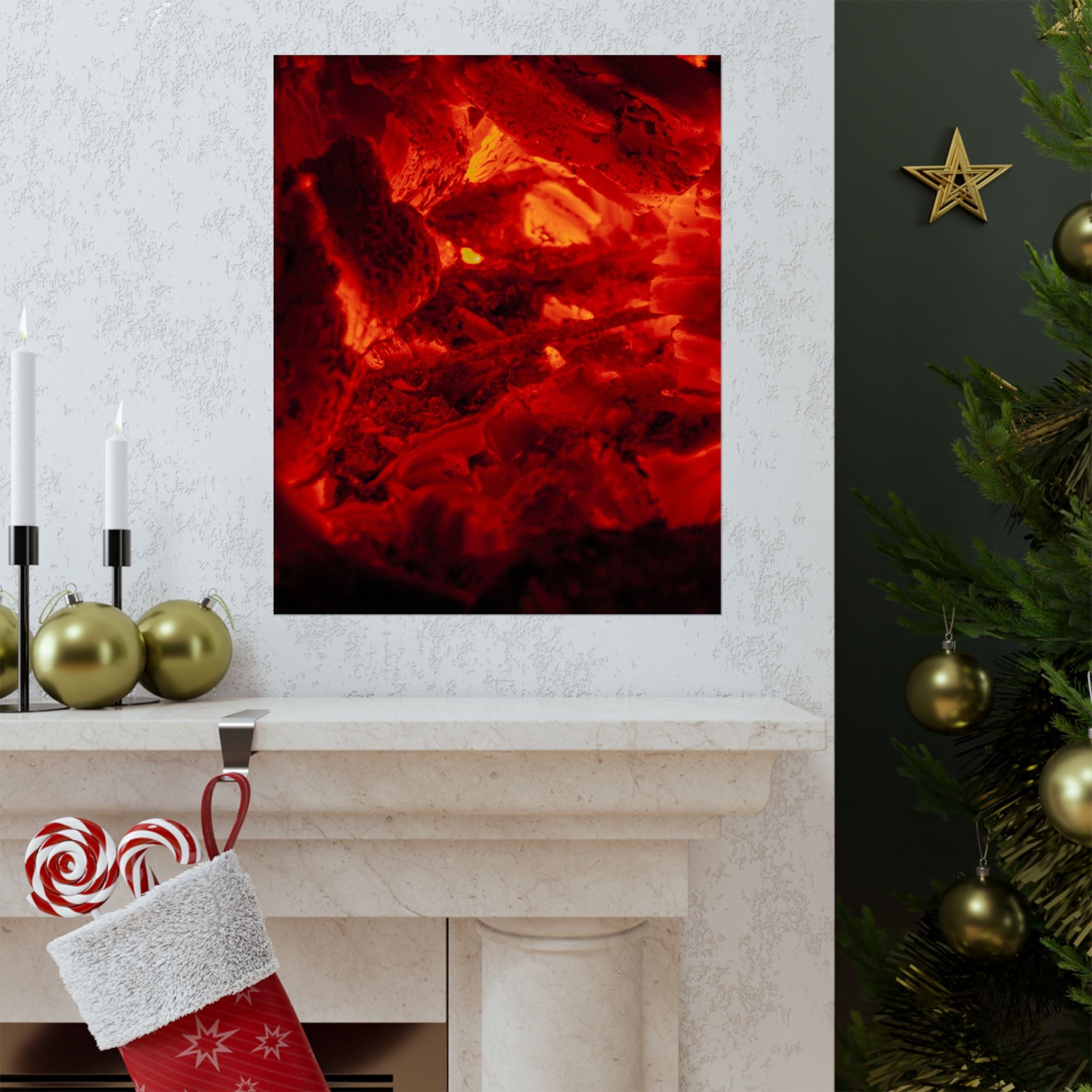 Molten Ember Matte Vertical Poster — Fiery Red Abstract Wall Art