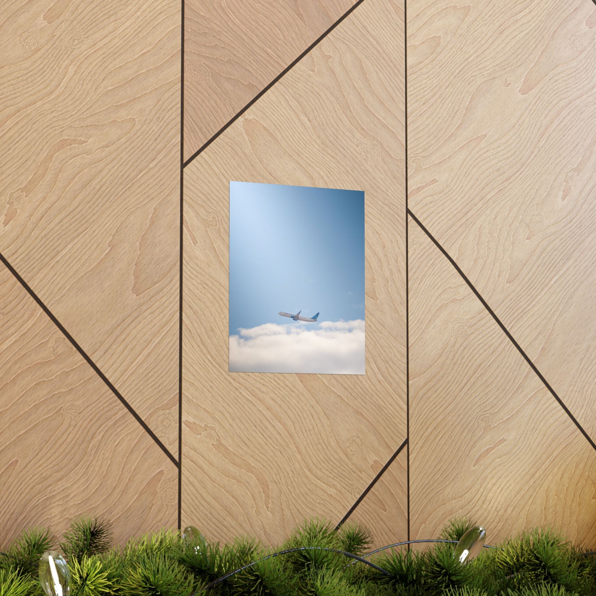Airplane in Blue Sky Matte Poster — Vertical Travel Wall Art