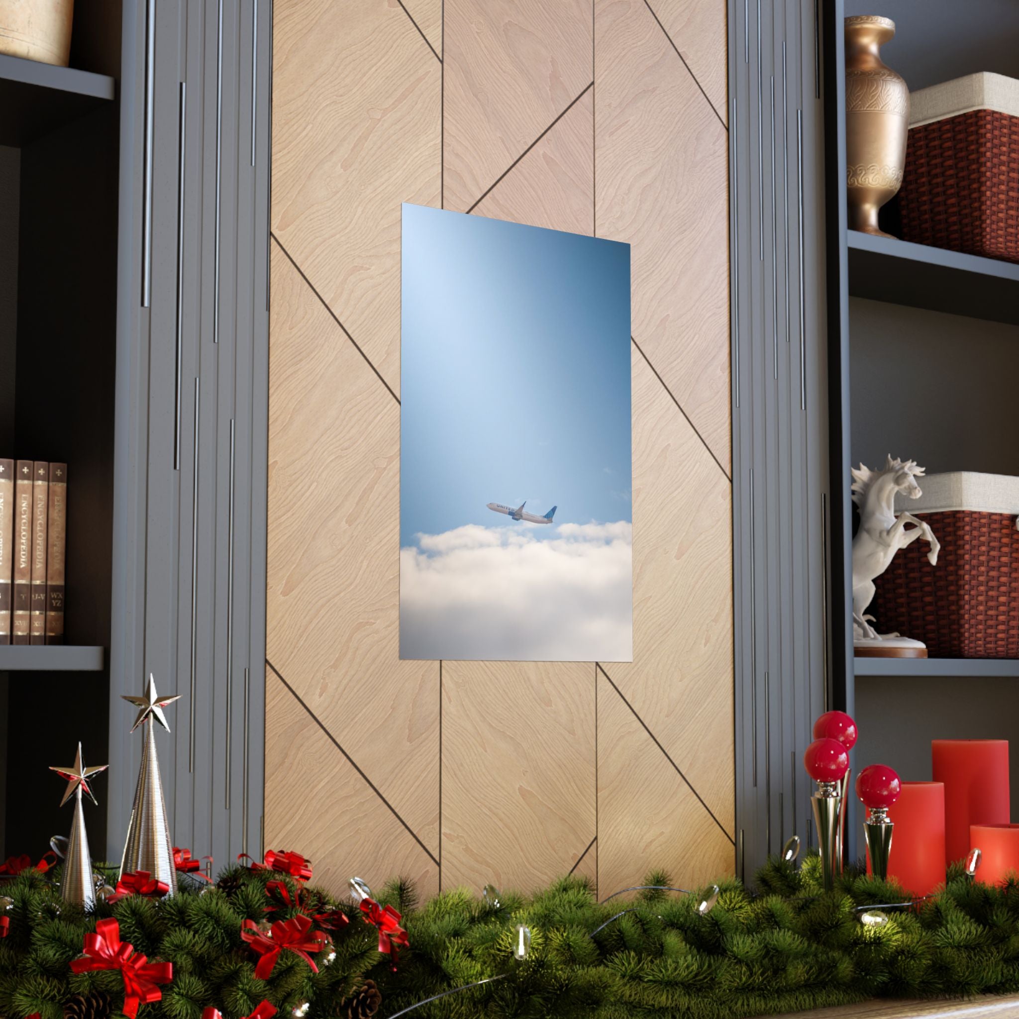 Airplane in Blue Sky Matte Poster — Vertical Travel Wall Art