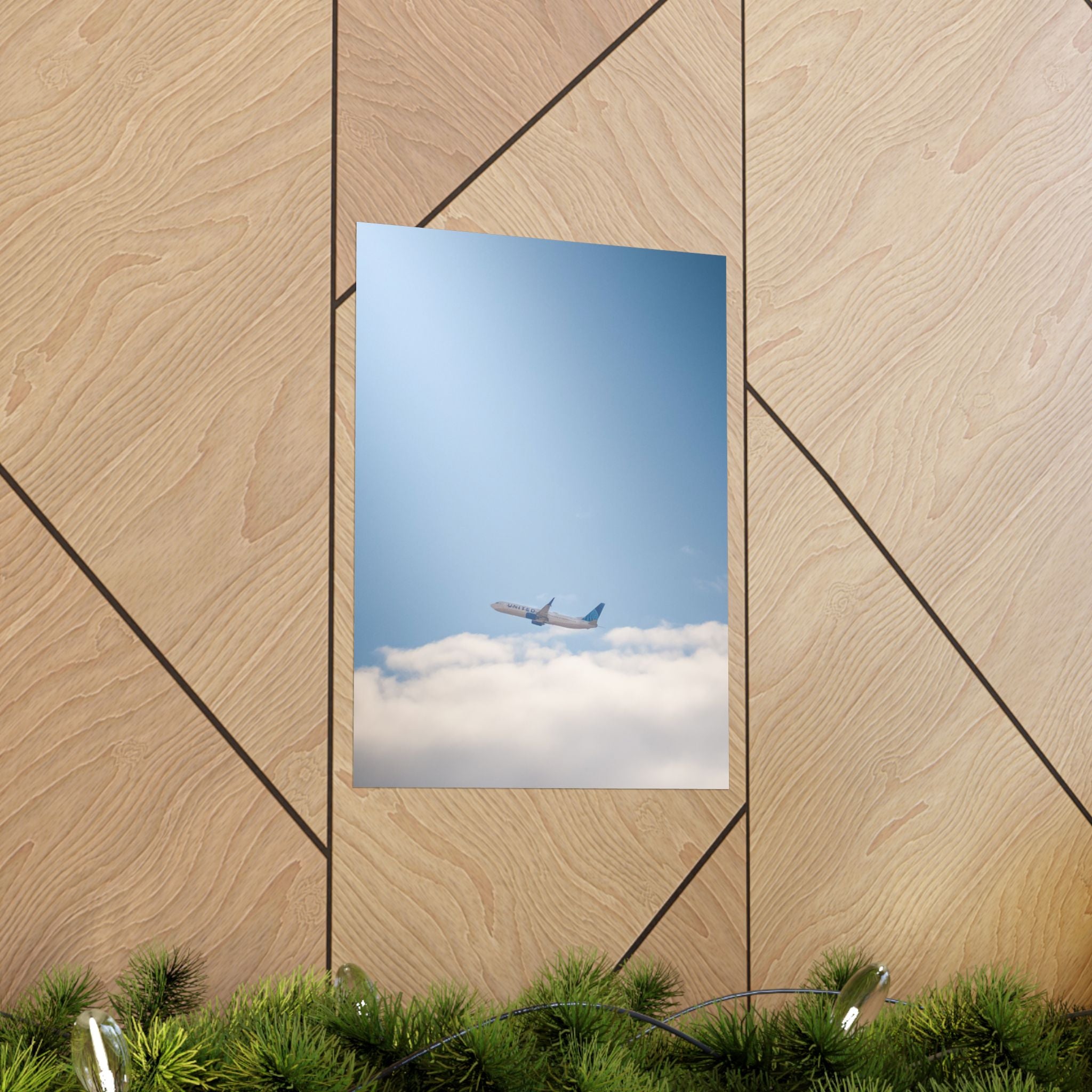 Airplane in Blue Sky Matte Poster — Vertical Travel Wall Art
