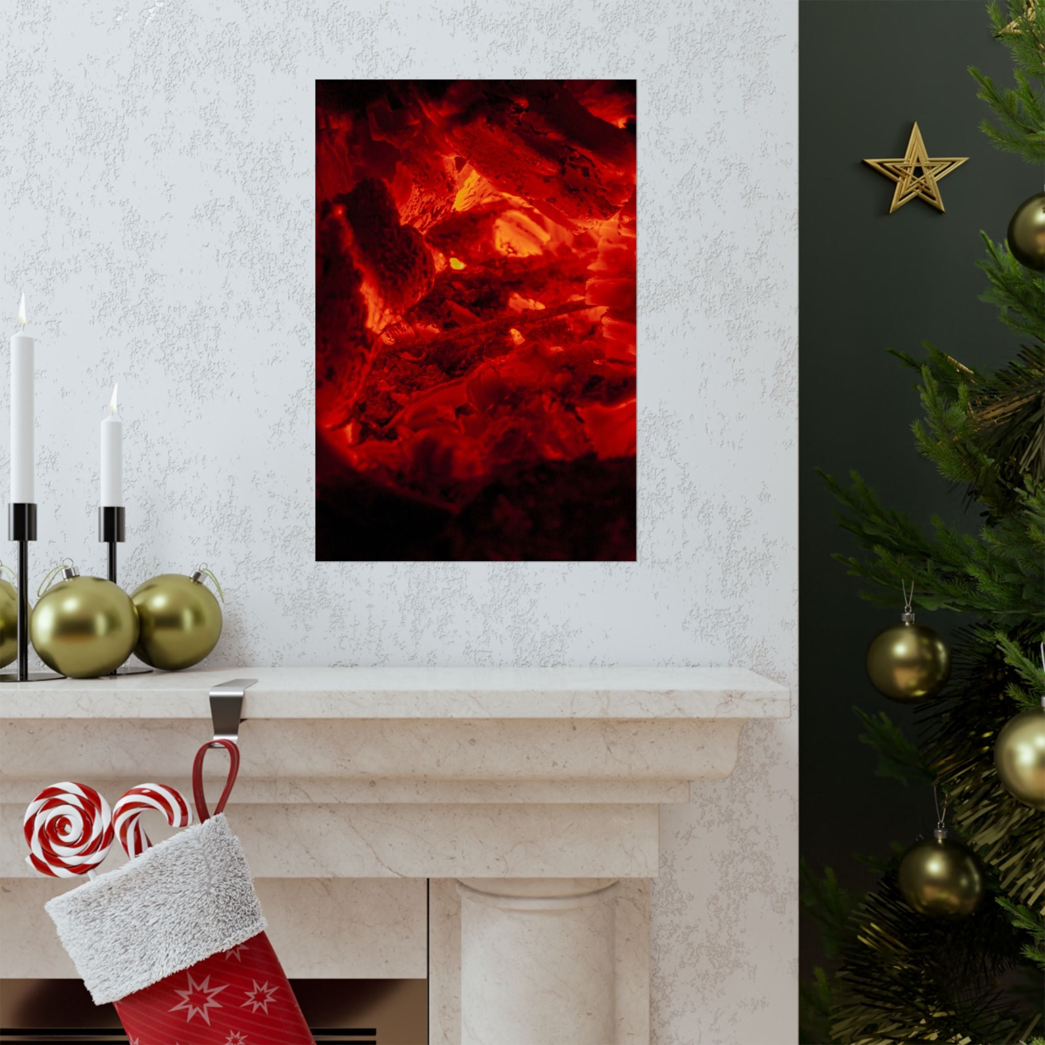 Molten Ember Matte Vertical Poster — Fiery Red Abstract Wall Art