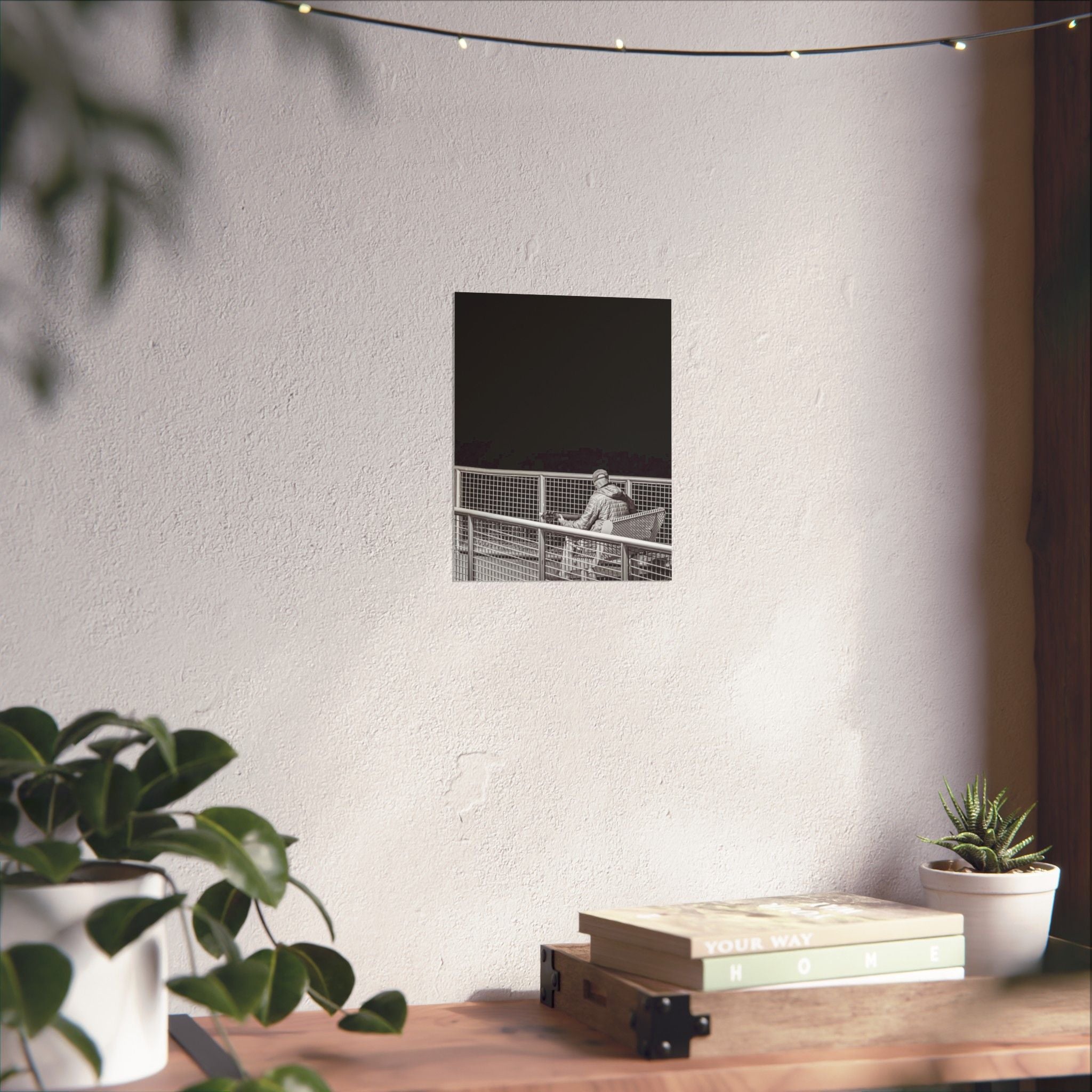 Black & White Lone Guitar Player Matte Vertical Poster — Minimalist wall art
