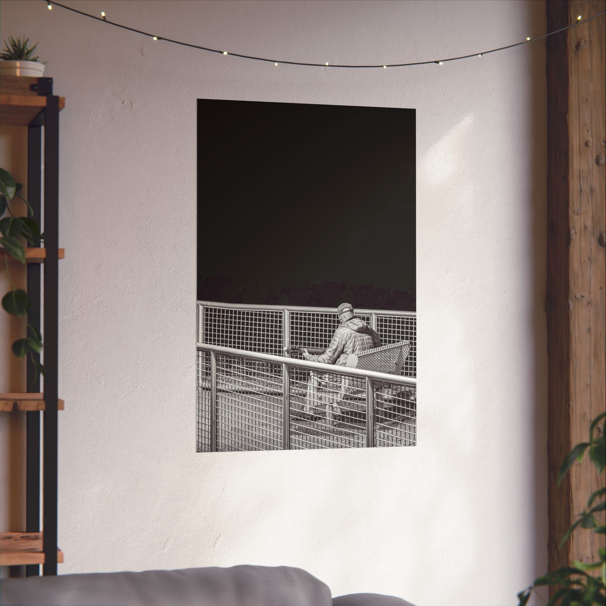 Black & White Lone Guitar Player Matte Vertical Poster — Minimalist wall art