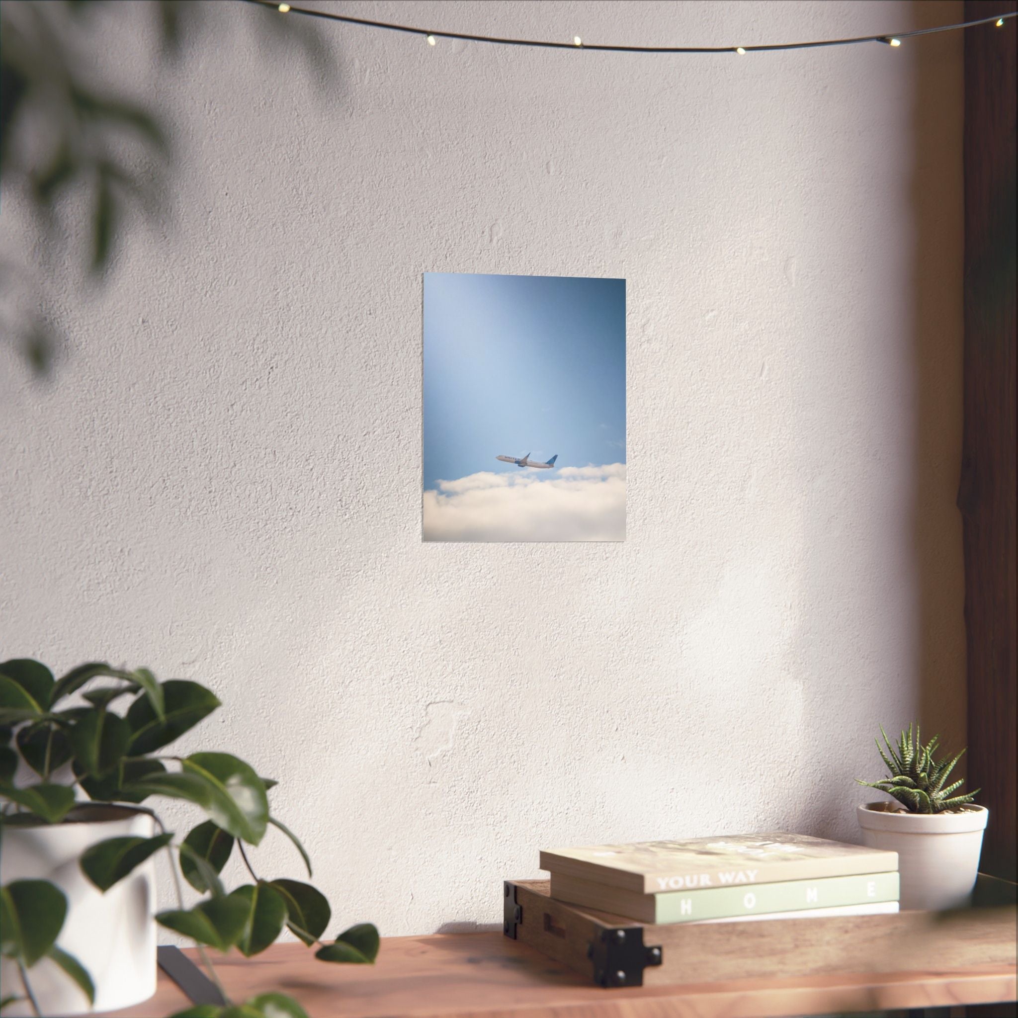 Airplane in Blue Sky Matte Poster — Vertical Travel Wall Art