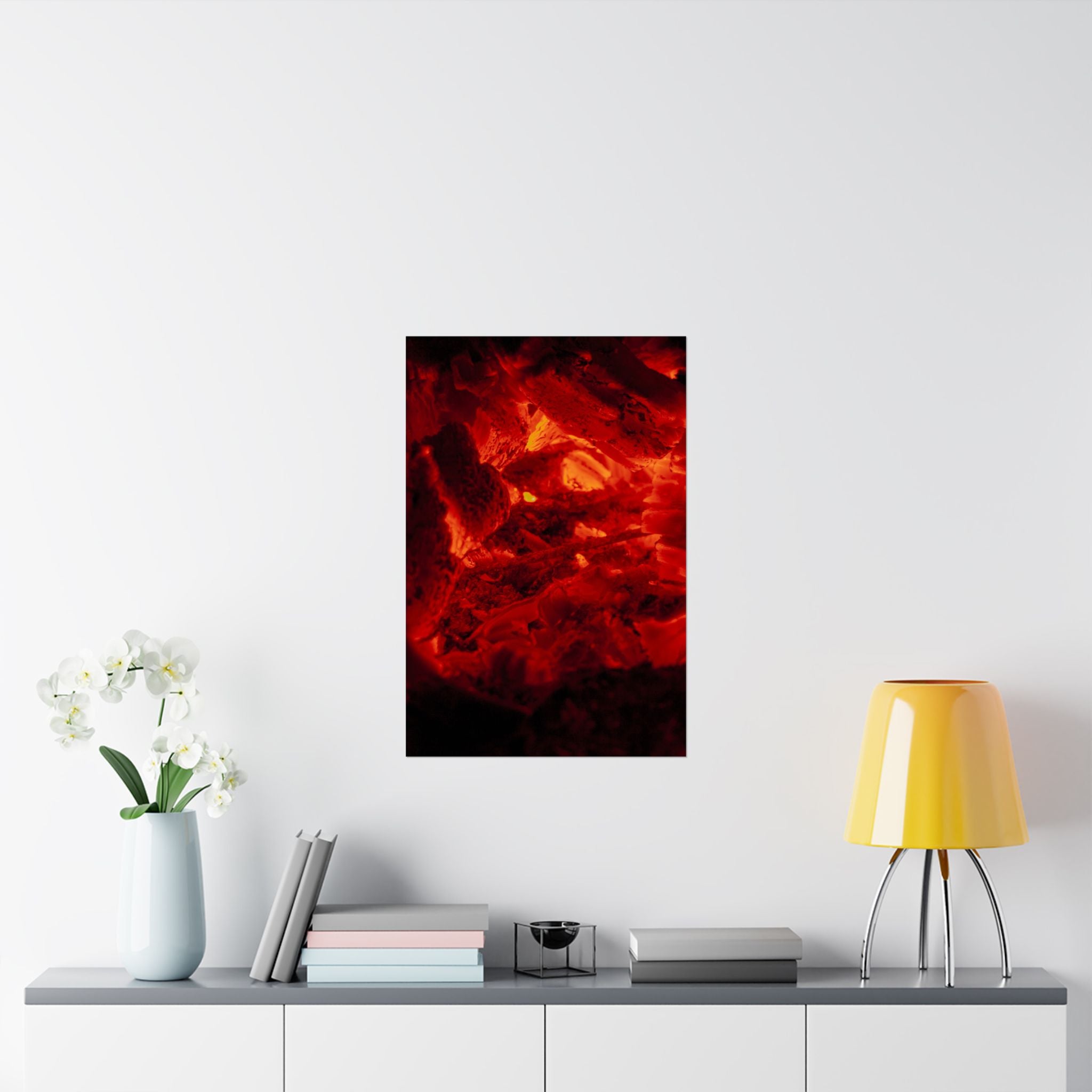 Molten Ember Matte Vertical Poster — Fiery Red Abstract Wall Art