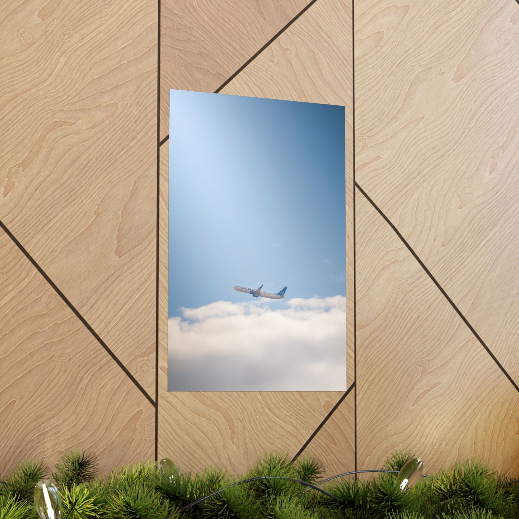 Airplane in Blue Sky Matte Poster — Vertical Travel Wall Art