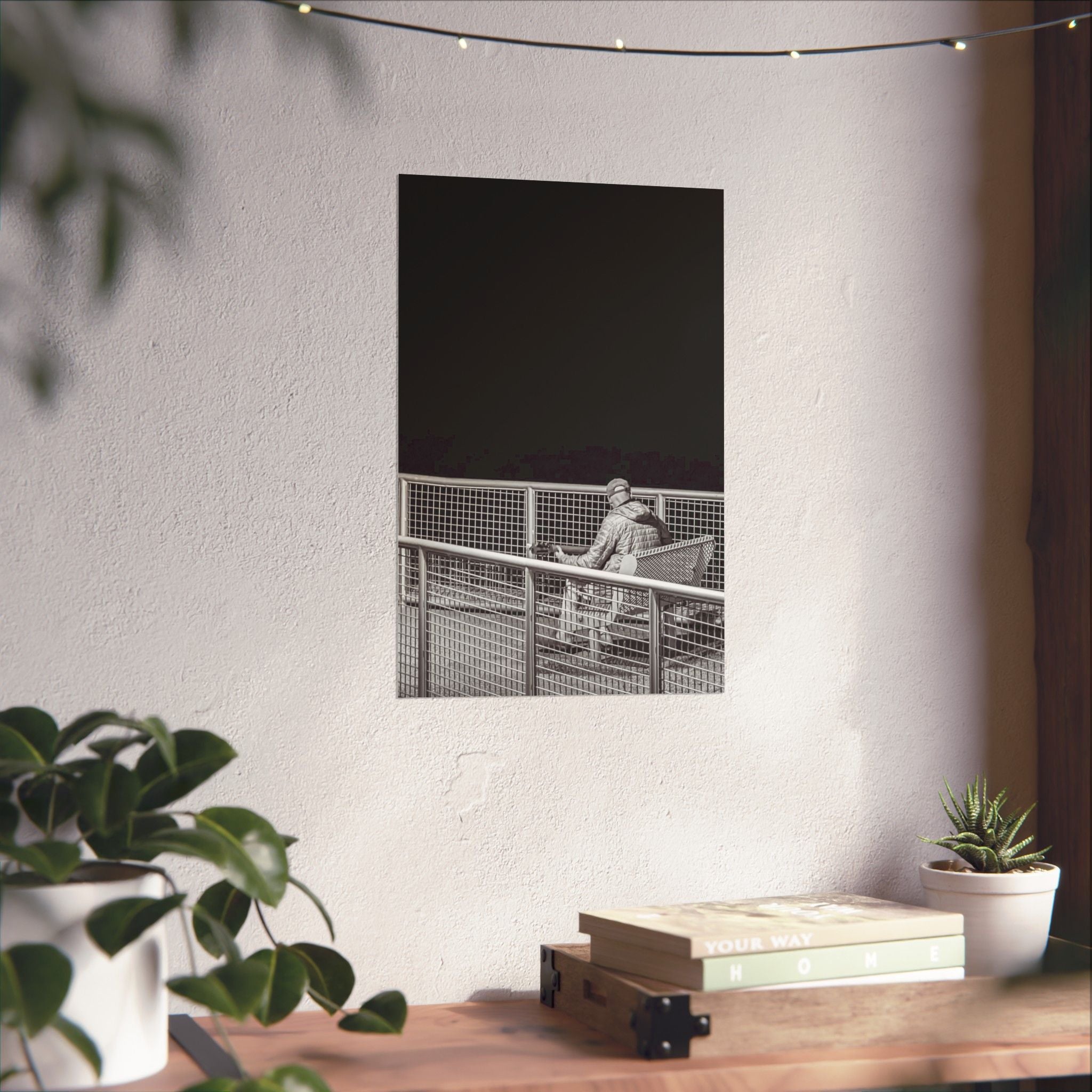 Black & White Lone Guitar Player Matte Vertical Poster — Minimalist wall art