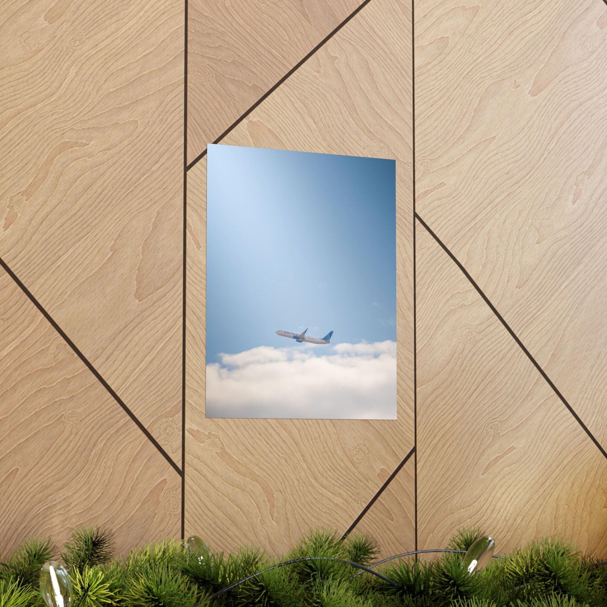 Airplane in Blue Sky Matte Poster — Vertical Travel Wall Art