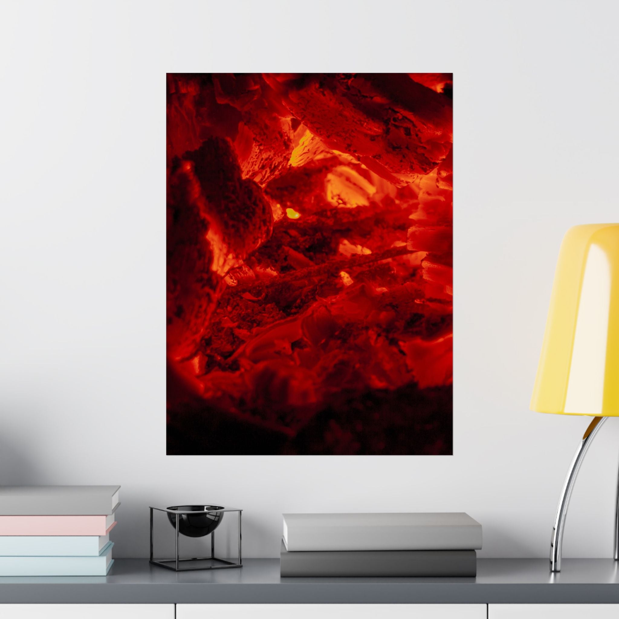 Molten Ember Matte Vertical Poster — Fiery Red Abstract Wall Art