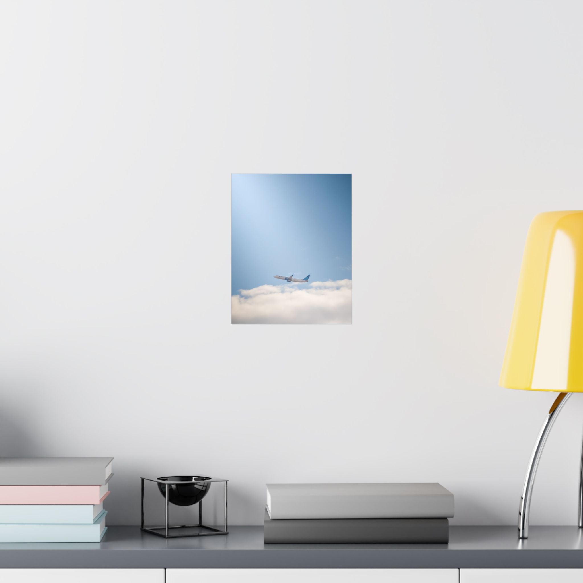 Airplane in Blue Sky Matte Poster — Vertical Travel Wall Art