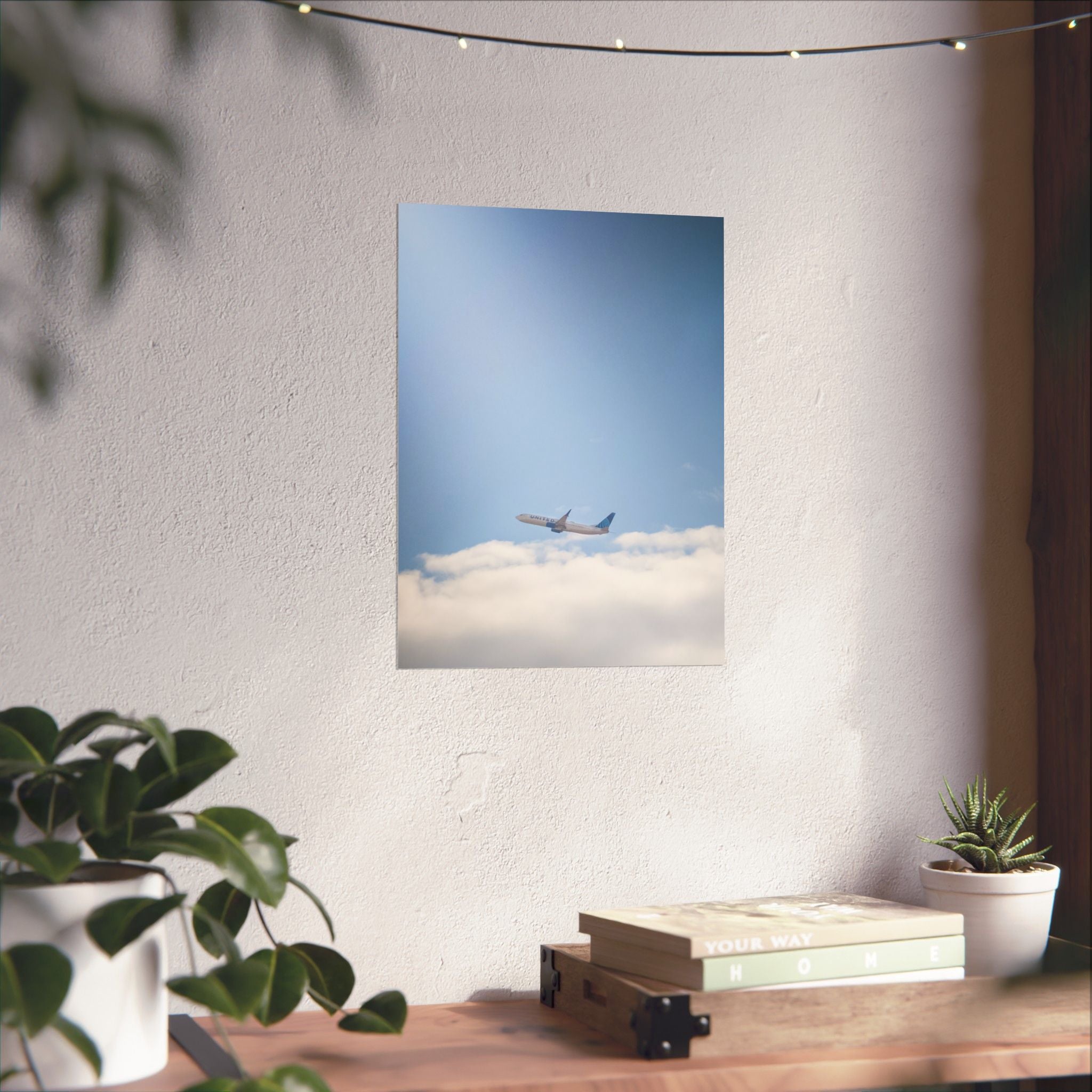 Airplane in Blue Sky Matte Poster — Vertical Travel Wall Art